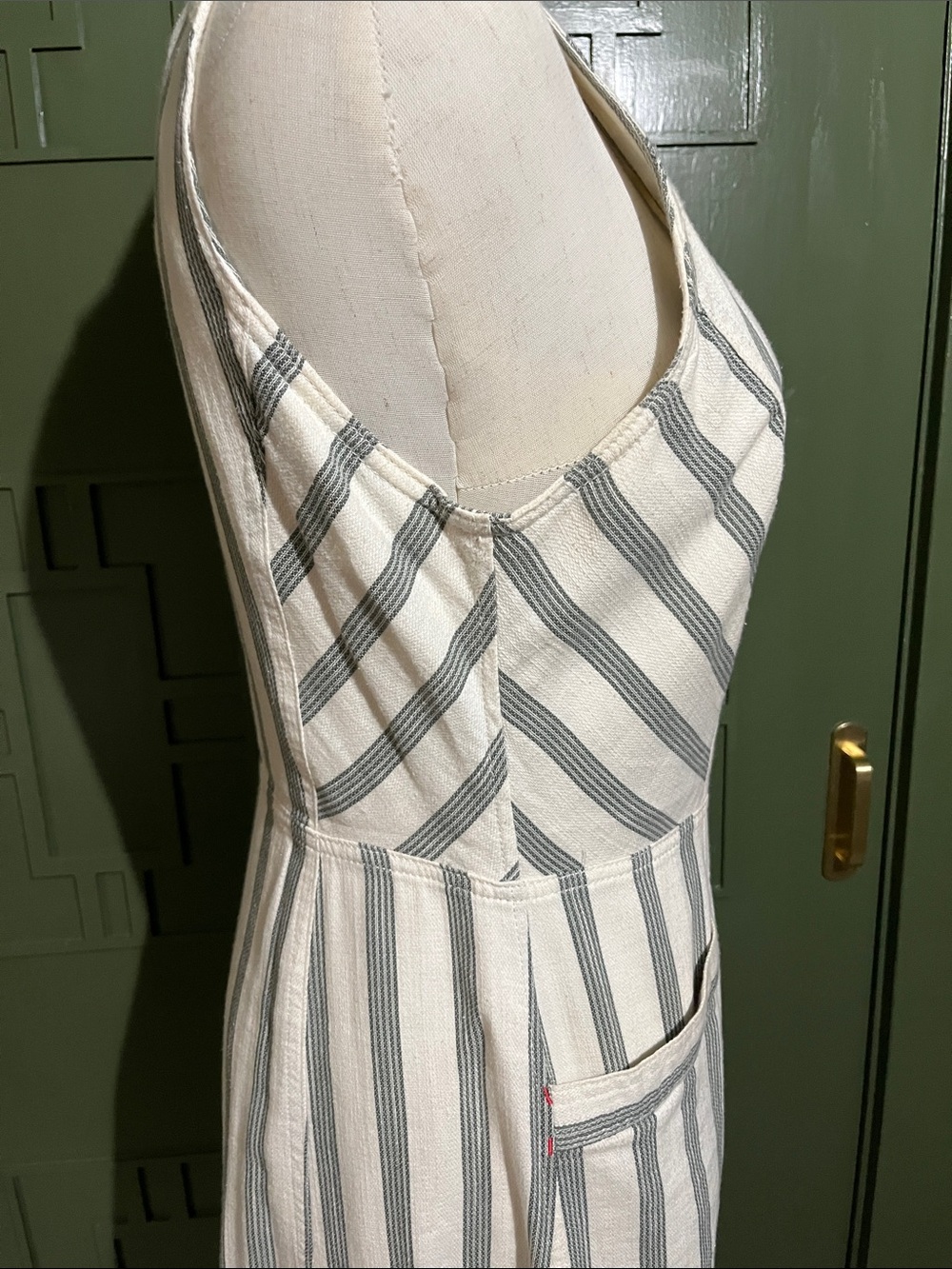 Maeve Vertical Stripe Button-Front Midi Dress in White and Gray Size 4 - Picture 5 of 11